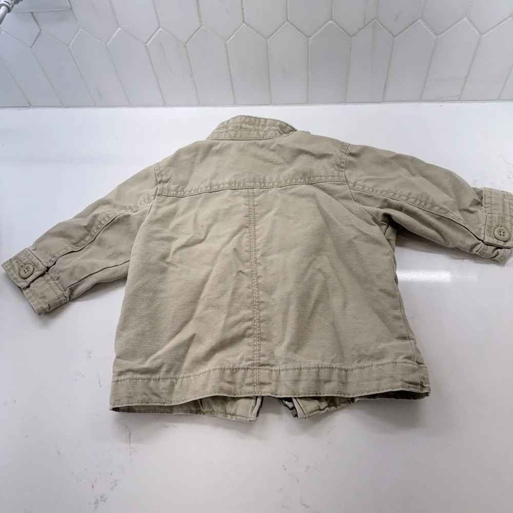 Gap kids tan khaki canvas jacket brown babygap zip up coat 100% cotton